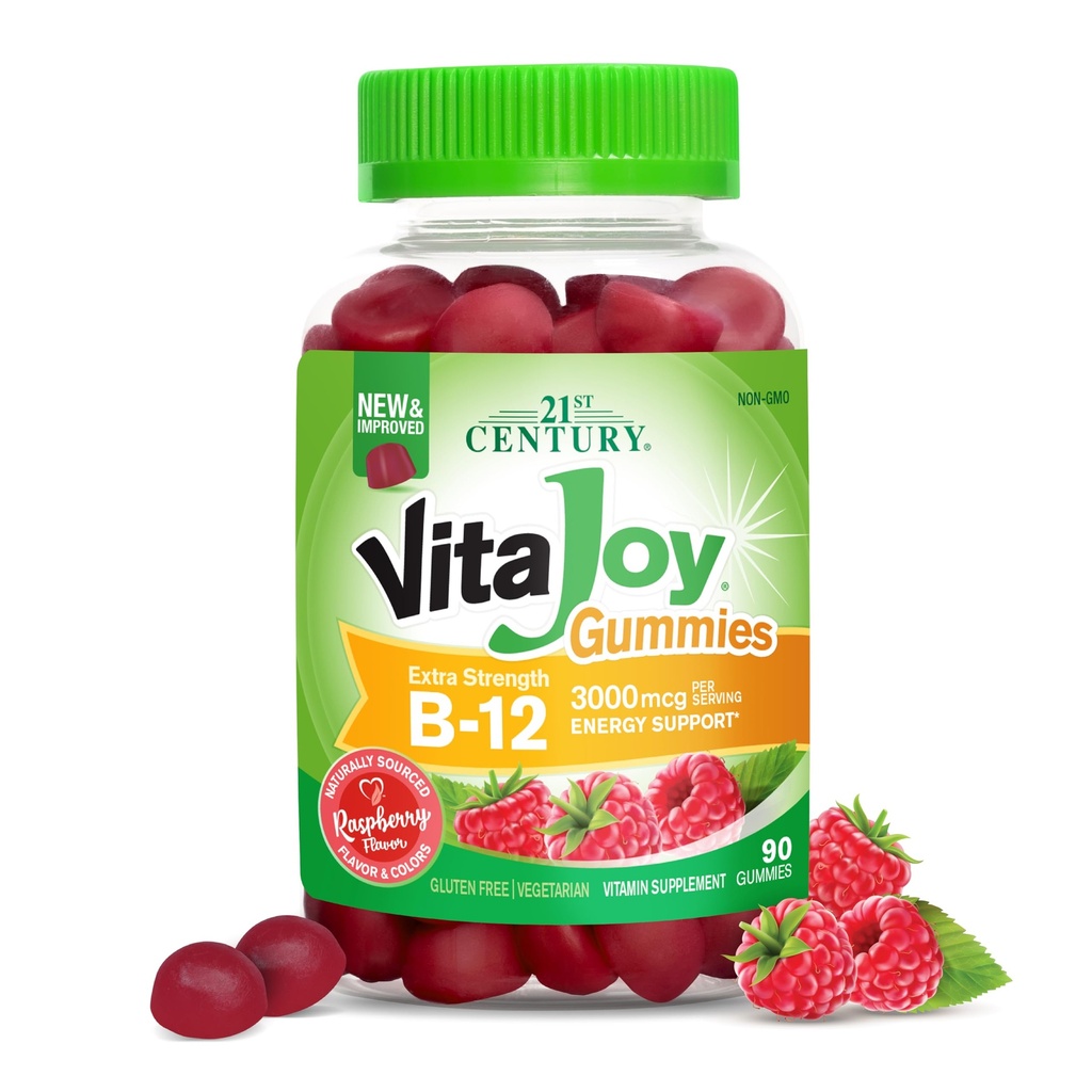 21st Century VitaJoy ekstra styrke B-12 3000mg gummies, bringebær, 90 greve