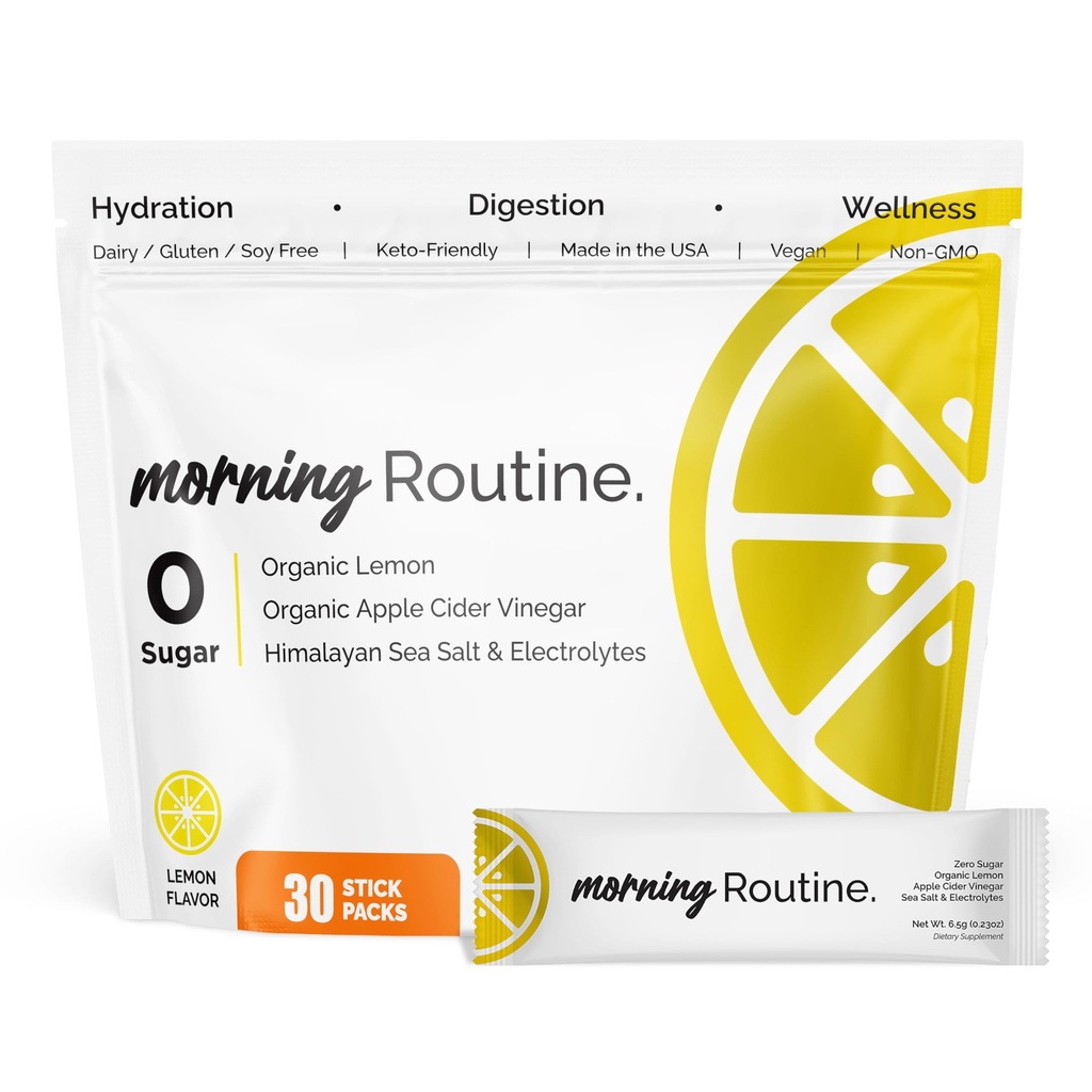 ROUTINE Morning Daglig Hydration | Elektrolyte pulverpakker med Apple Cider Vinegar, sitron og sjøsalt | Keto & Paleo-vennlig Elektrolytte drikkeblanding (30 Pack)