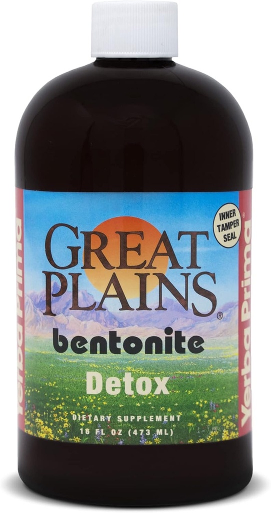 Yerba Prima flytende Great Plains Bentonite Clay - fra gammel vulkansk aske - Naturlig Mineral Supplement