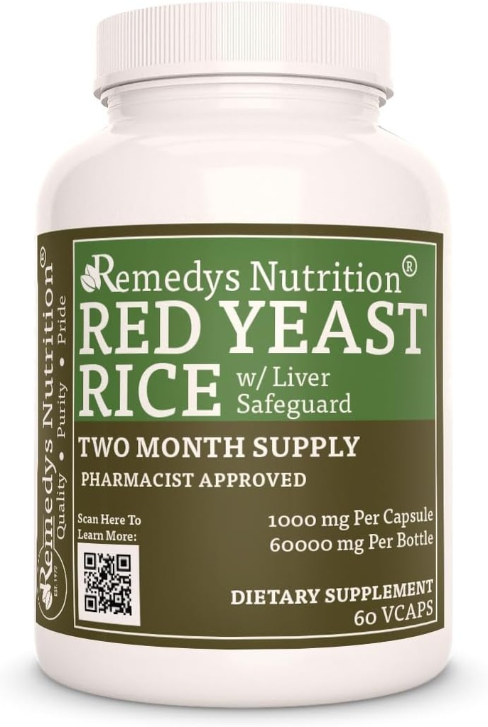 Remedys ernæring Rødt Yeast Rice med Liver Protection (Herbal Properties Blend) 1 000 mg, 60 Vegan Kapsler Herbal Diett Supplement
