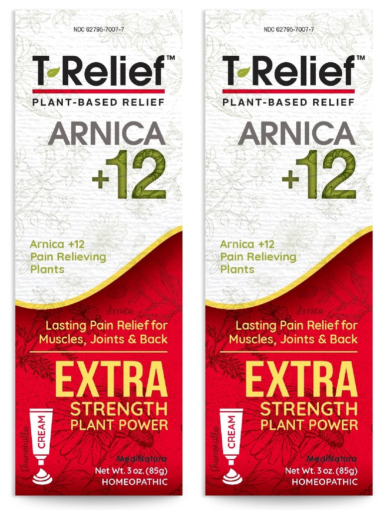 MediNatura T-Relief ekstra styrke krem Arnica + 12 Naturlig lindring aktivs for rygg smerte ledd sorg muskelsmerter og stivhet, hele kroppen raskt fungere relief for kvinner og menn - 3 oz (2 pakke)