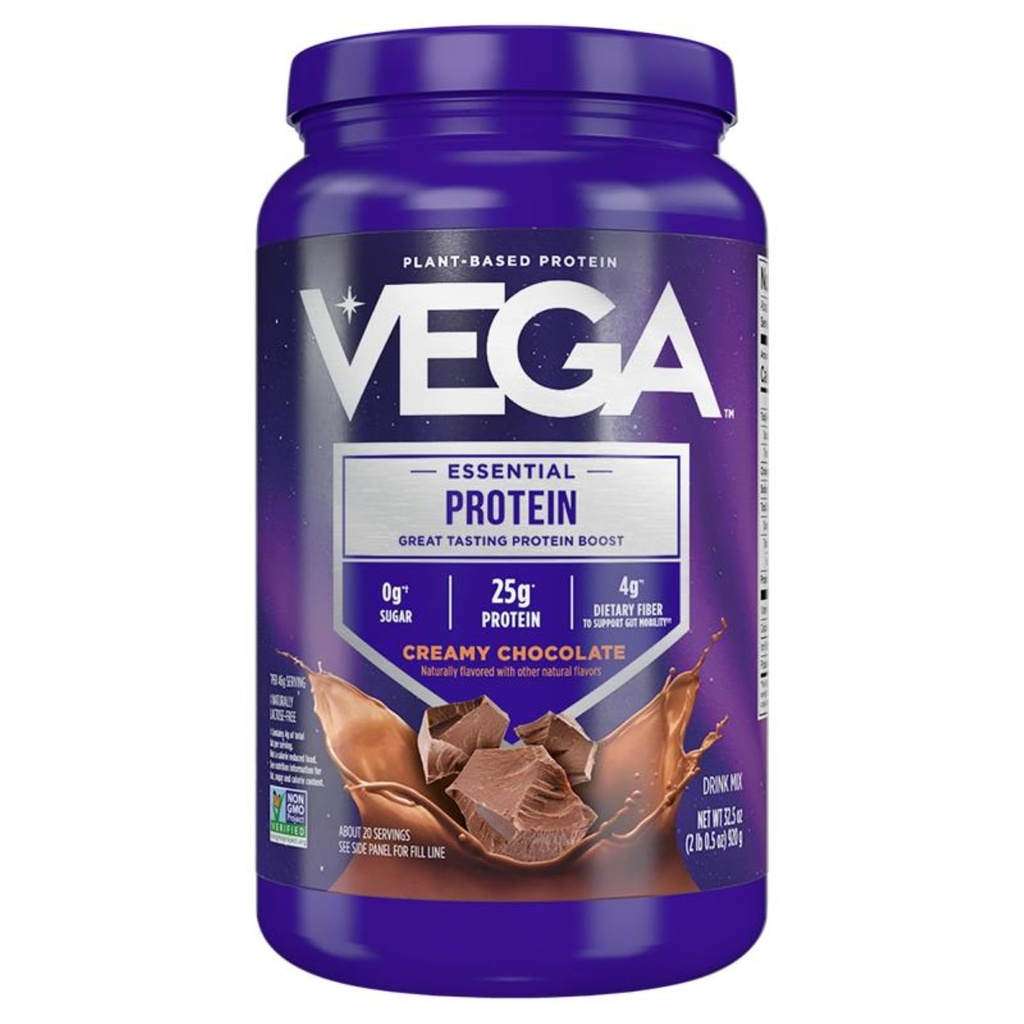 Vega Original Essential Protein - 25g Plant-basert Protein, Kremet sjokolade, 20 Serveringer, Vegansk ikke-GMO Drikkeblanding, Smoothie & Shake Ready, Glutenfri, Dairy Free, 32,5oz (Packing May Vary)
