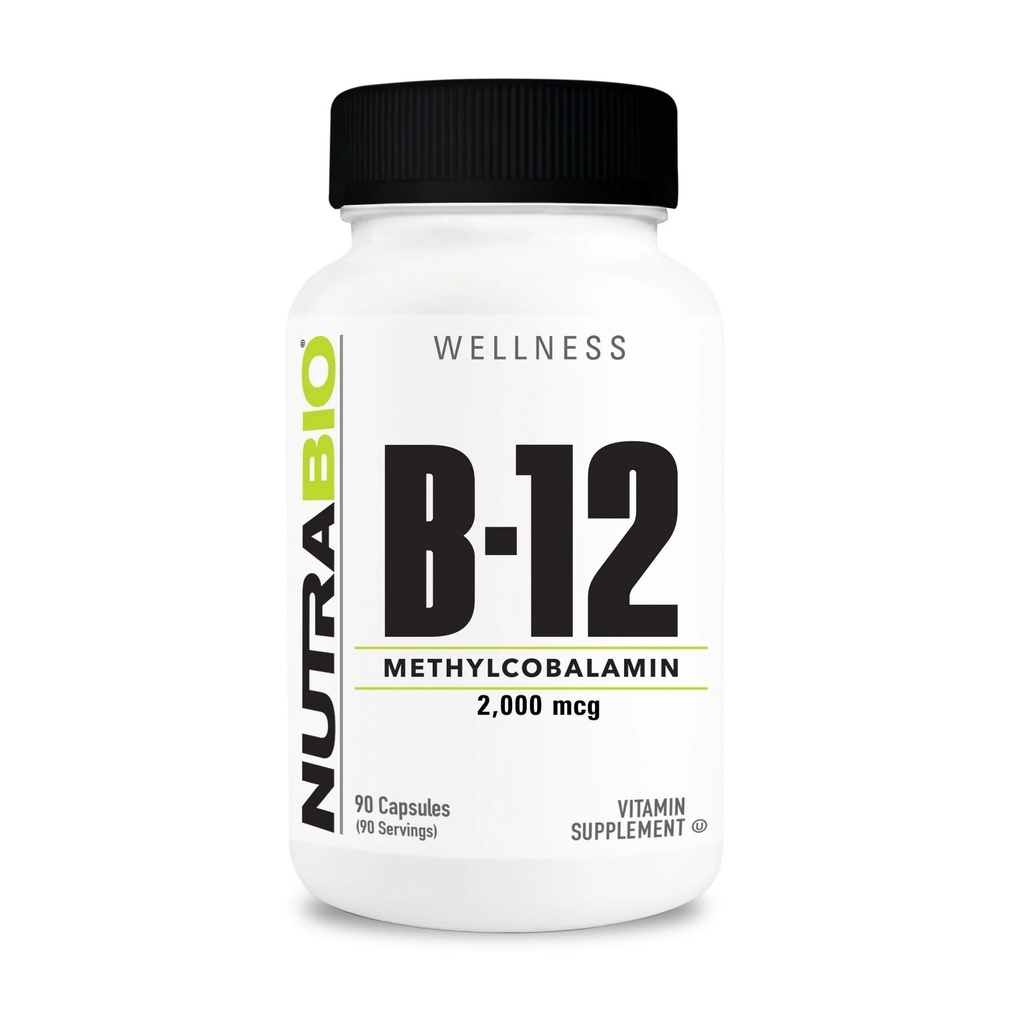NutraBio Metyl B-12 vitamin Supplement, 2000mcg - fremmer cellulær helse og velvære, 90 grønnsaker kapsler