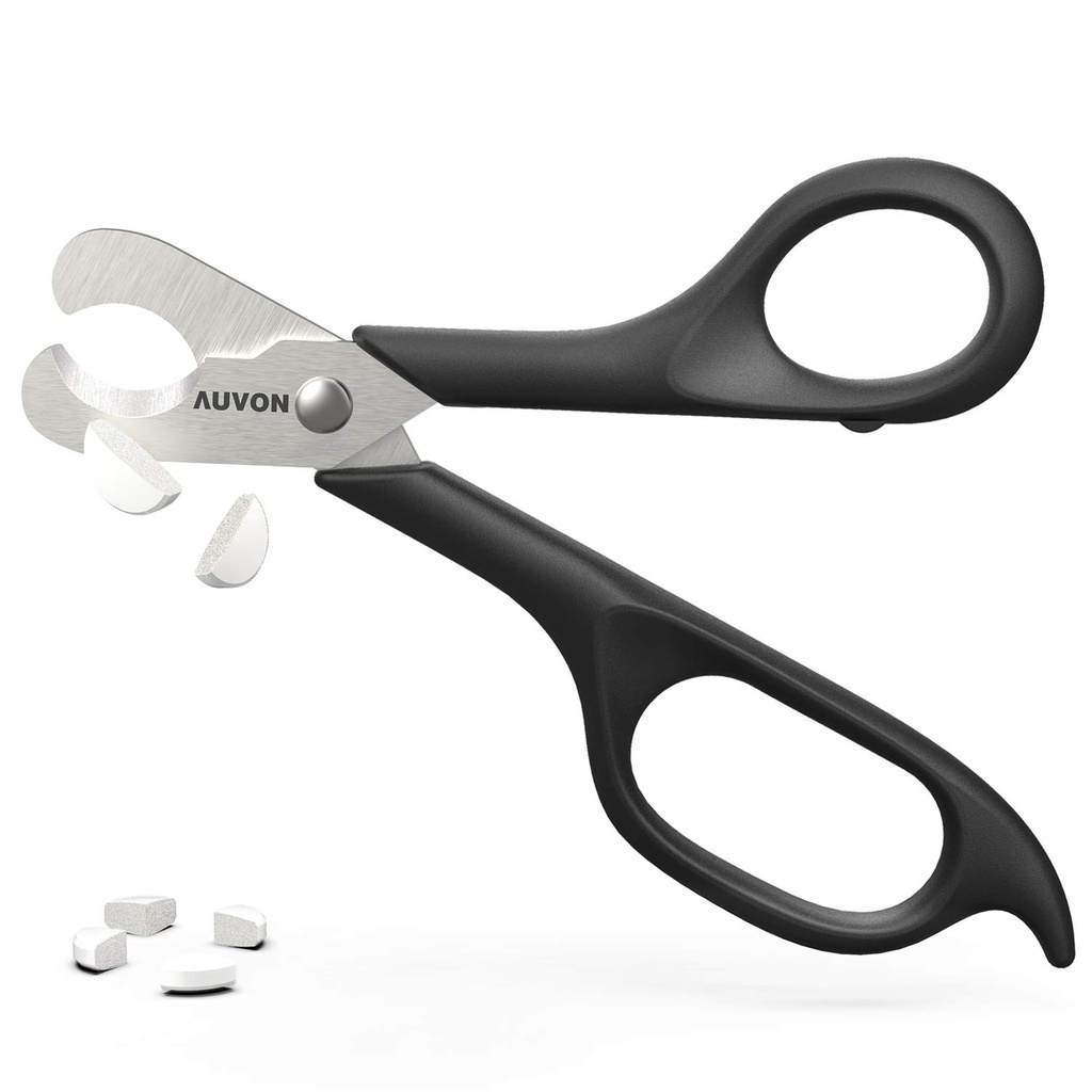 AUVON Scissors-Shaped Pill Cutter, Sharp Blade Pill Splitter for lett å dele de fleste 5-15 mm vitaminer, tabletter og medisiner i halve