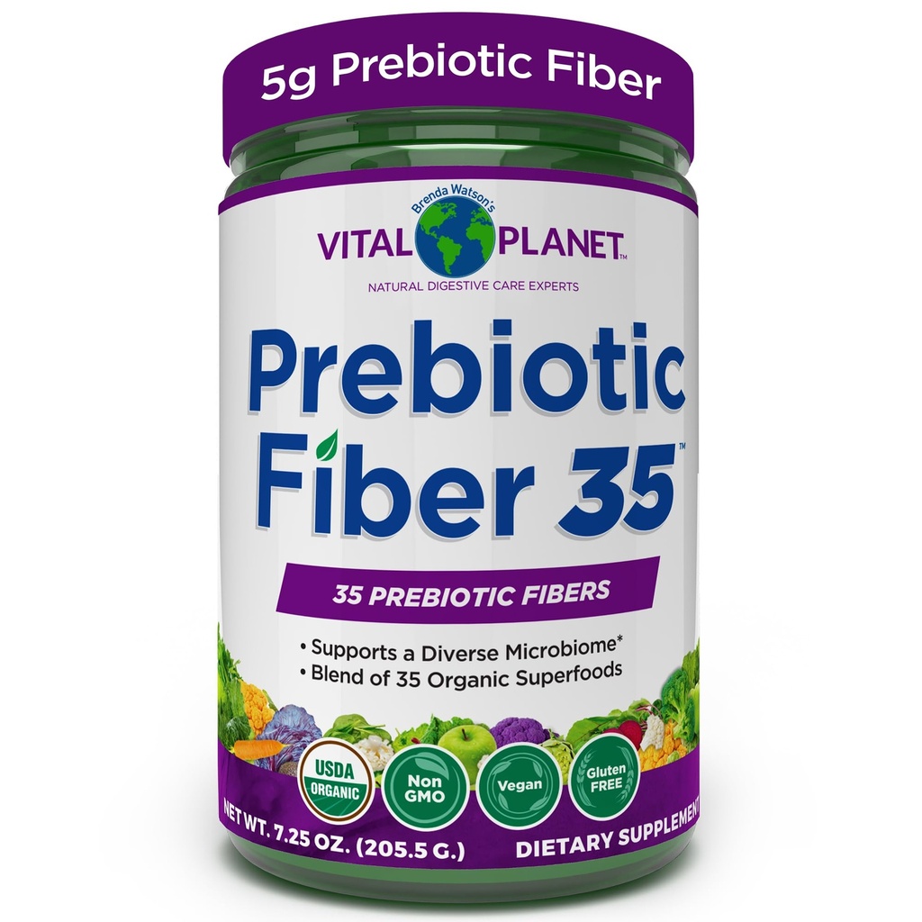 Vital Planet - Fiber 35 Powder Diverse Fiber Supplement for kostholdsstøtte og anledninger parabol med 35 Prebiotiske Fibers og 35 Organic Superfoods å opprettholde Bowell Regularity, 6,77 oz