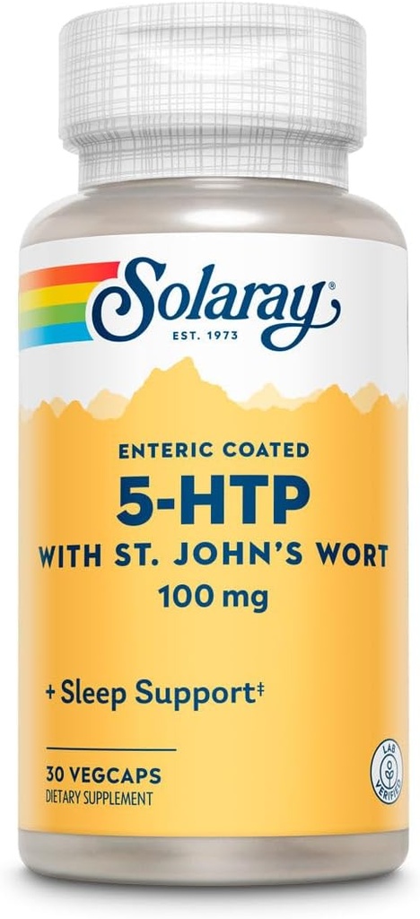 SOLARAY 5-HTP Plus St John's Wort - 30 Enteric Coated Kapsler - 100 mg - 30 Services