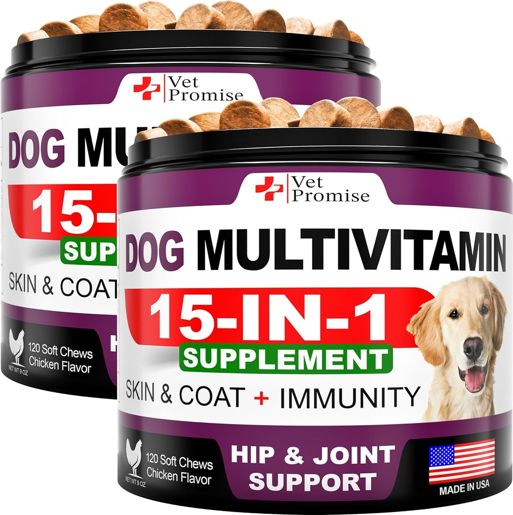 (2 Pack) Hunde Multivitamin Chewable med glukosamin - Hundevitaminer og kosttilskudd - Senior & Puppy Multivitamin for hunder - Pet Joint Support Helse - Immunitet - Mobilitet - Energi - 240 Chews