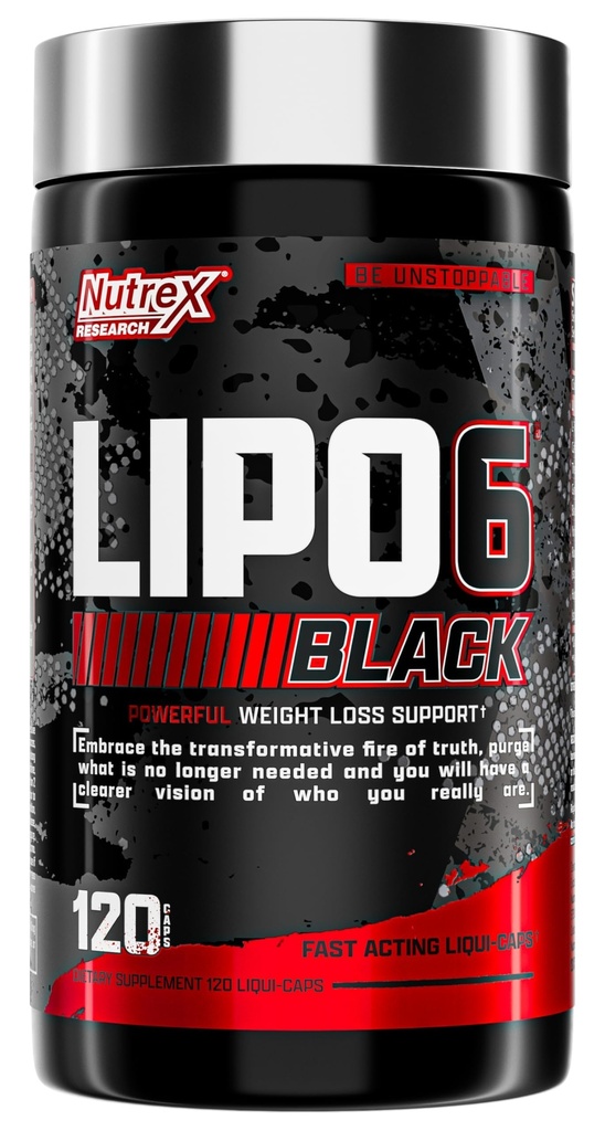 Nutrex Lipo-6 Svart Maks styrke fettforbrenner - Rask fungerende energi, vekttap Diett piller - Appetitt Suppressant, Metabolisme Booster - 120 kapsler