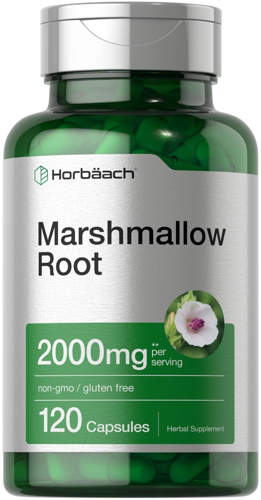 Horbäach Marshmallow Root Capsules | 2000mg | 120 greve | Ikke-GMO & Glutenfri | Tradisjonell urtekstrakt