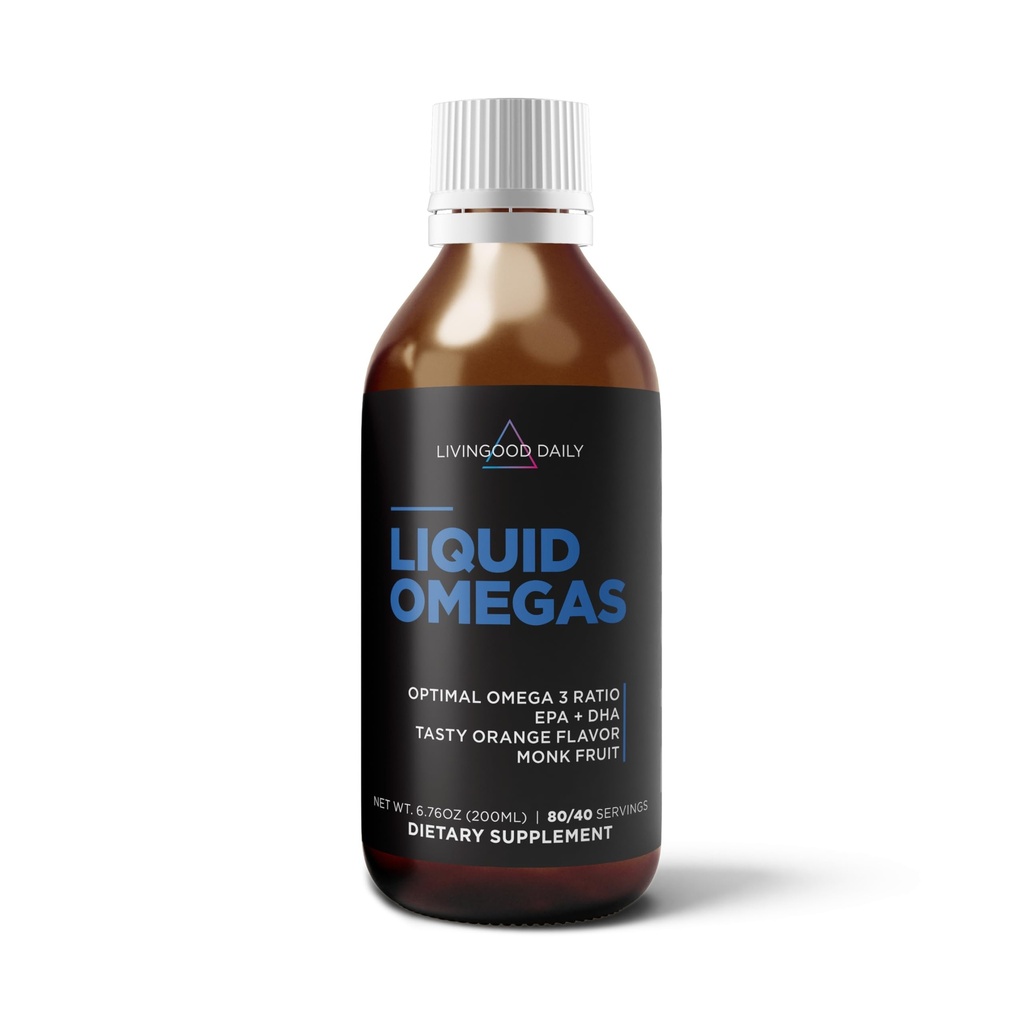 Livingood Daglig flytende Omega 3 Fiskeolje, EPA & DHA Supplement med Monk Frukt & Orange Flavor, støtter hjerte, felles og hjernens helse, Fiskeolje for menn og kvinner, ikke GMO, Glutenfri, 200 ML, 40 Services