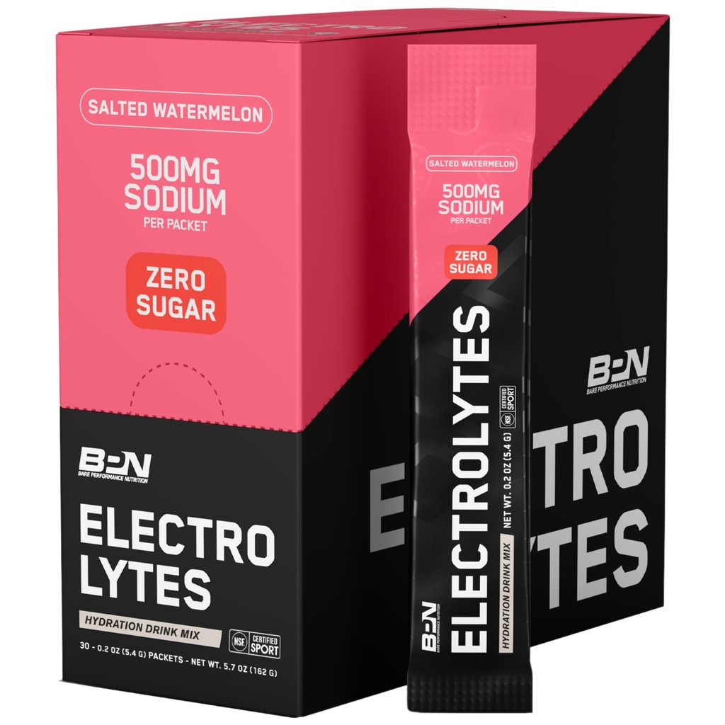 BARE PERFORMANCE NUTRITION BPN Electrolytes Go Packs Hydration Drikk Bland | Sugar Free Electrolyte pulver | 500 mg Natrium per servering | Naturlig søtet | Saltet vannmelon, 30 serveringer