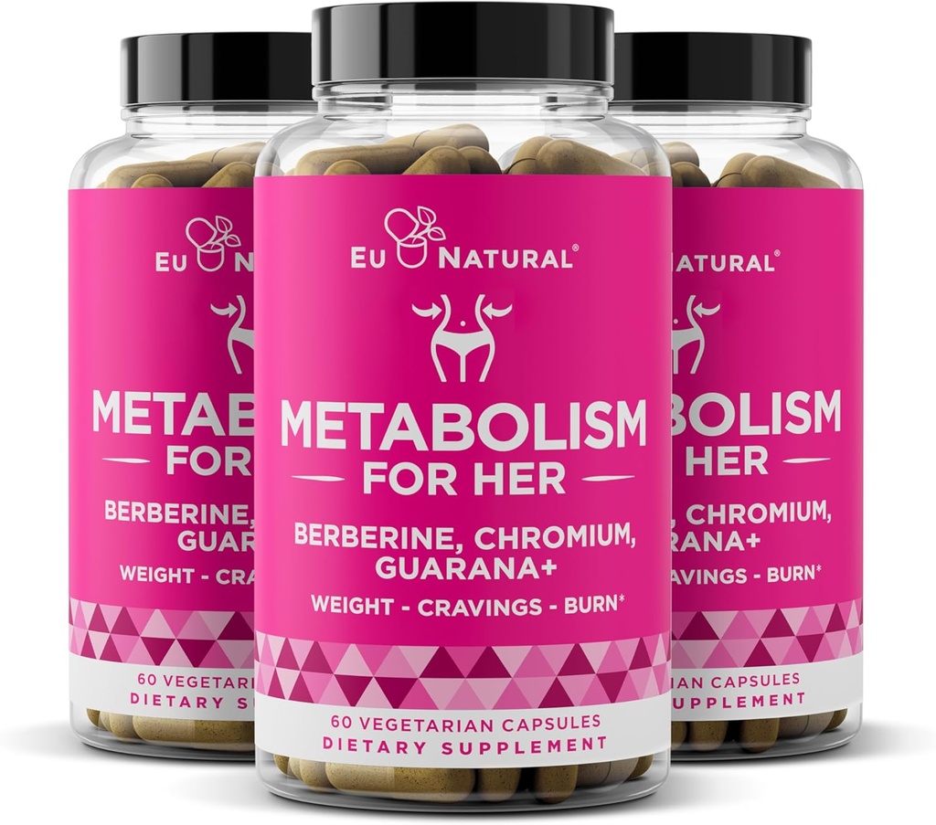 Metabolisme for henne 3-paknings Bundle - Vekttap piller for kvinner - Appetitt Suppliant, fettforbrenner, metabolisme Booster - Combat Cravs & Lose Belly Fat - Berberine, Chromium Picolinate & Guarana