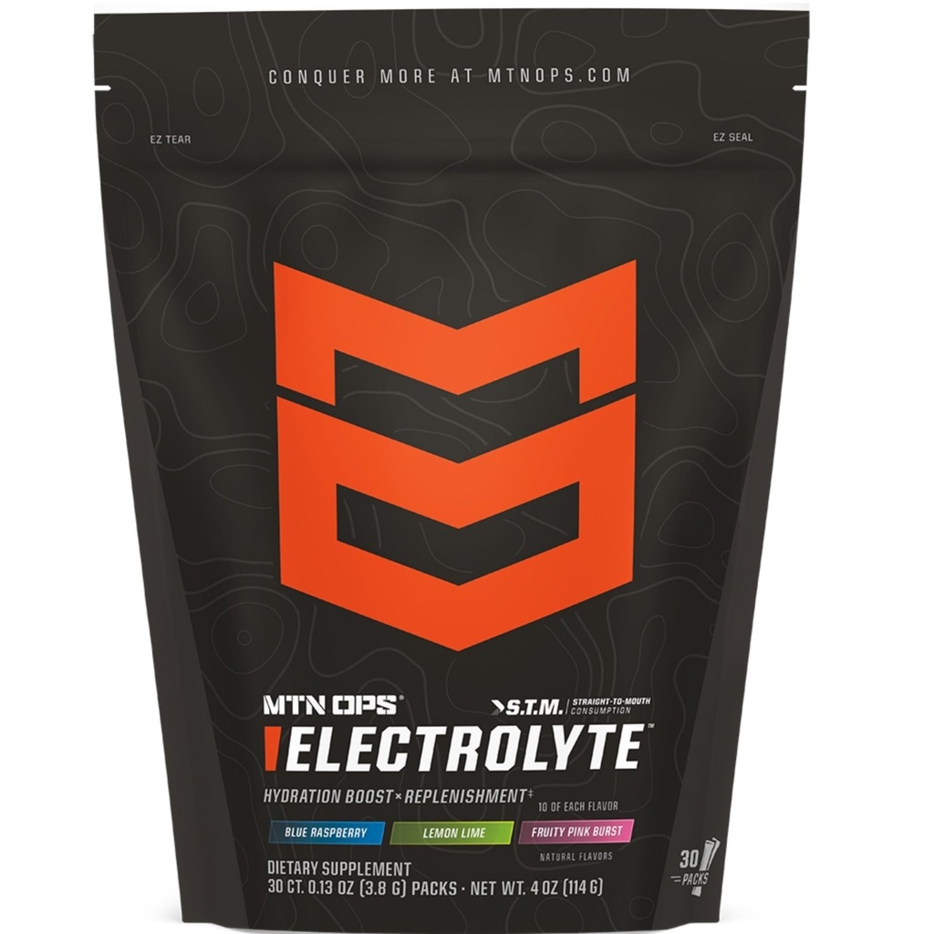 MTN OPS Electrolytes Powder Packets, Sukkerfri Hydration Packets, Glutenfri Hydration Powder, Electrolyte Packets STM \"Straight to Munn\" - Variety Pack 3 Flavors, 30 Pakker