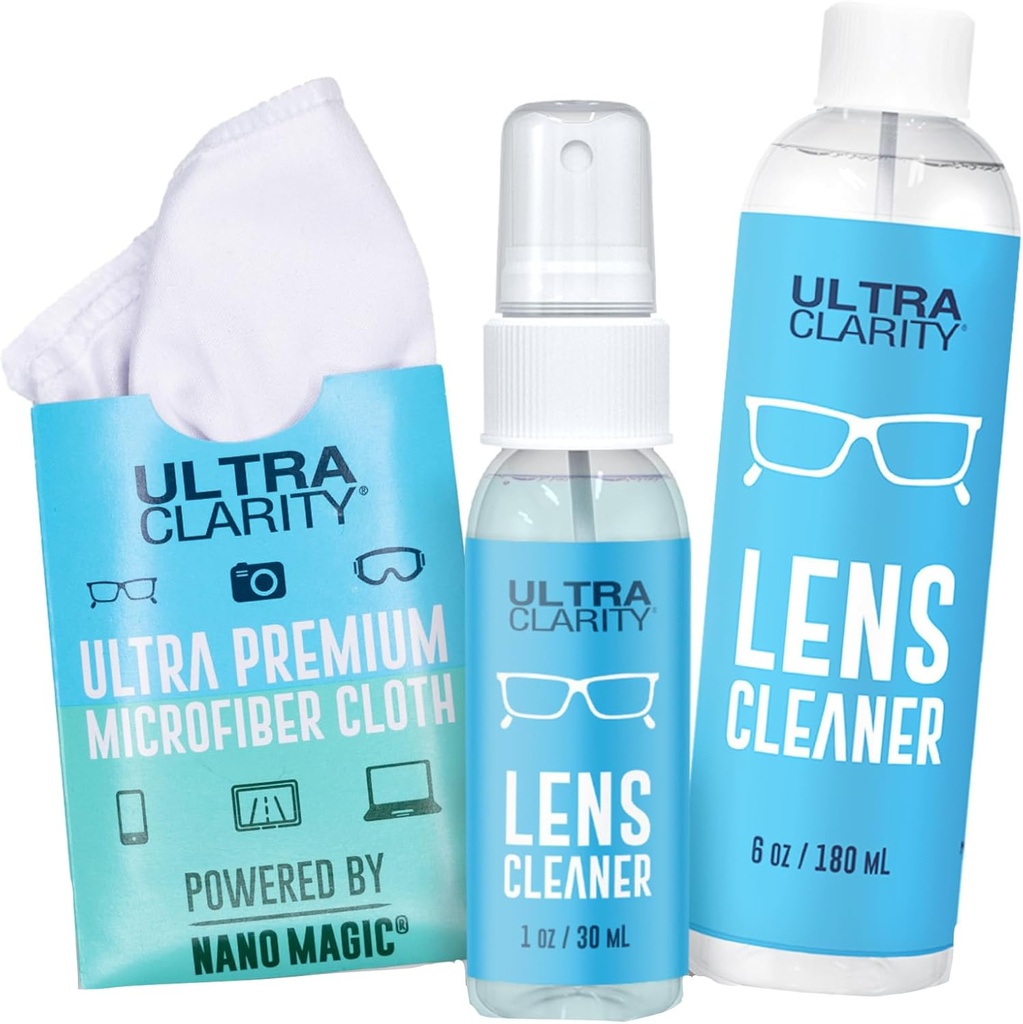 Drevet av Nano Magic brille linse rengjøringssprøyte 7oz verdipakke | 1oz Sprøyte, 6oz Påfyll, Mikrofiber Cloth | for briller, telefon, elektroniske skjermer, optimale overflater, belagte overflater