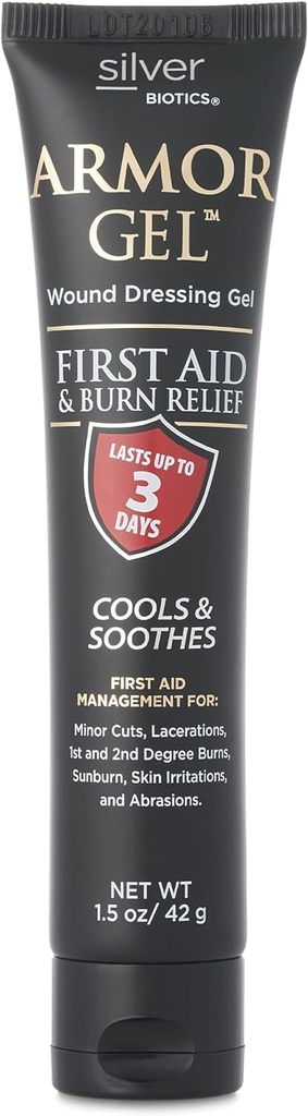 Sølv Biotics Armor Gel sår kjole Gel | Førstehjelp + Burn Relief 24 PPM Silver Gel | 1,5 oz