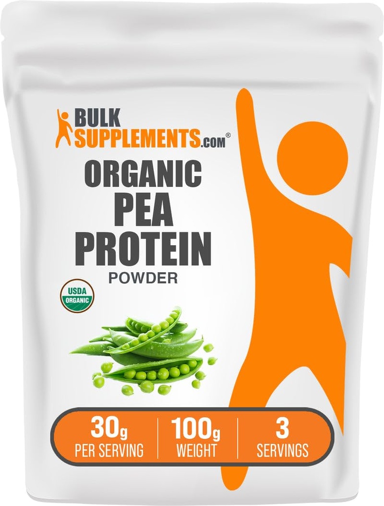 BulkSupplements.com Organic Pea Protein pulver - Plante Basert & Vegansk Protein pulver - Unflavored & Glutenfri, 30g per servering, 100g (3,5 oz) (Pack of 1)