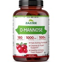 Zazzee D-Mannose, 1000 mg per servering, 180 Vegan Capsules, 3 måneders forsyning, Potent & Fast-Accounting, Certified Kosher, 100% ren, all-Natural Urin Tract Health Support, 100% vegetarisk, ikke-GMO