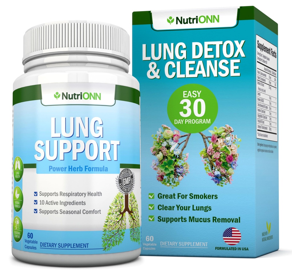 Lung Detox and Cleanse - Flott for røykere - Ekstra styrke - 100% Herbal Lung Helse Supplements - Mucus fjerningsstøtte - fremmer pustende helse - Naturlig måte å holde lungene klare