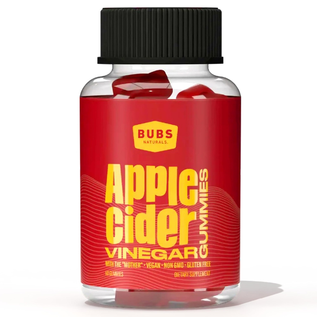 BUBS Naturals Apple Cider Vinegar Gummies med moren, alle naturlige vegan ACV Gummy vitaminer, støtter detox, sammensmelting og energiforsterkning med B-vitaminer, 60 teller