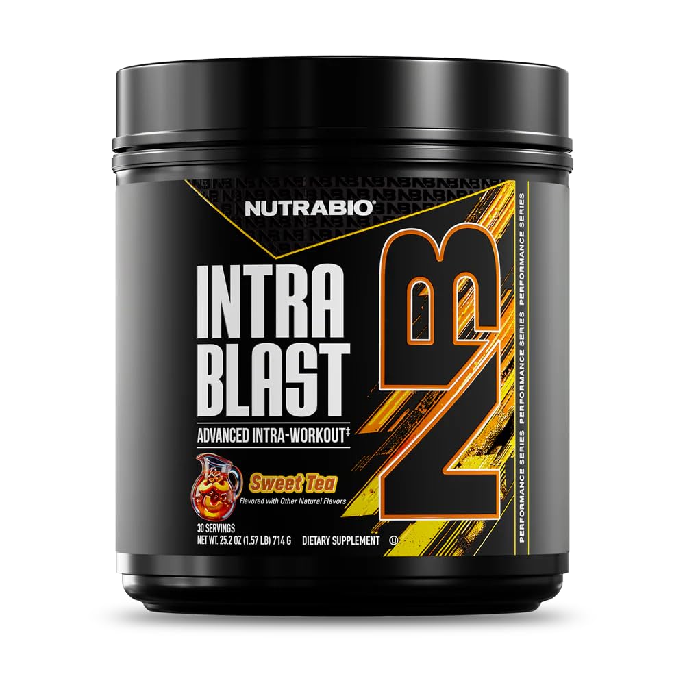 NutraBio Intra Blast Bcaa Powder Aminosyre Supplement, Electrolyte & Hydration Blend, Intra, Pre Workout & Muscle Recovery, 20g Eaa Aminosyrer pulver, 5g Glutamin- Søt Te, 30 Servering