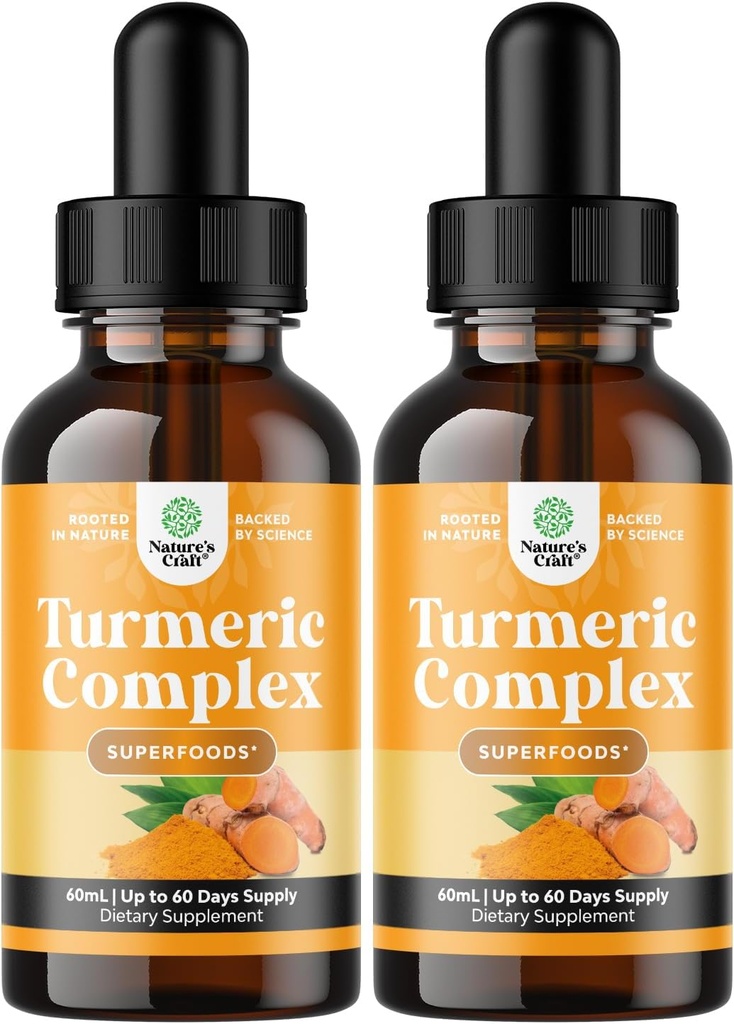 Organisk gurkemeie flytende dråper for voksne - flytende gurkemeie curcumin med svart pepper kanel og ginger for ledd Digestion immunitet og mer organisk kosttilskudd konsentrat (2oz) (2)