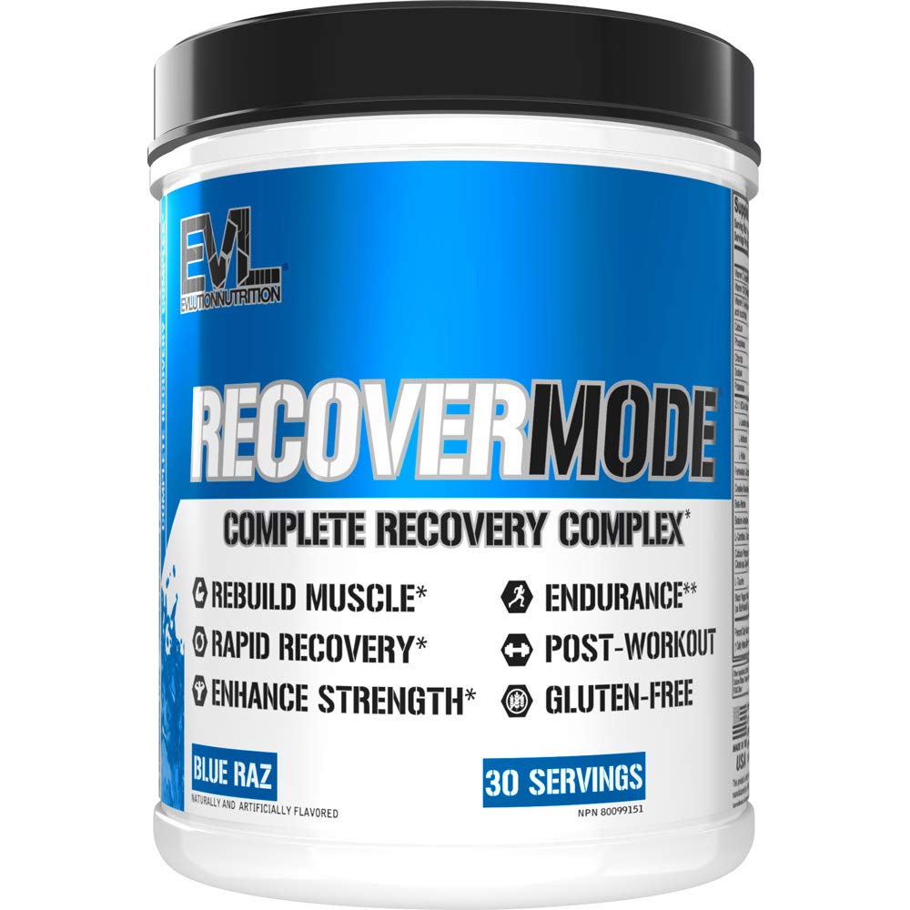 Evlution Nutrition Recovery Mode- Complete Post Trening med BCAAs, Immunitetsstøtte, Vitamin C, D & E, Electrolytes, Hydration, Kreatin, Glutamin, Beta-Alanin, L-karnitin, 30 Serverer, Blå Raz