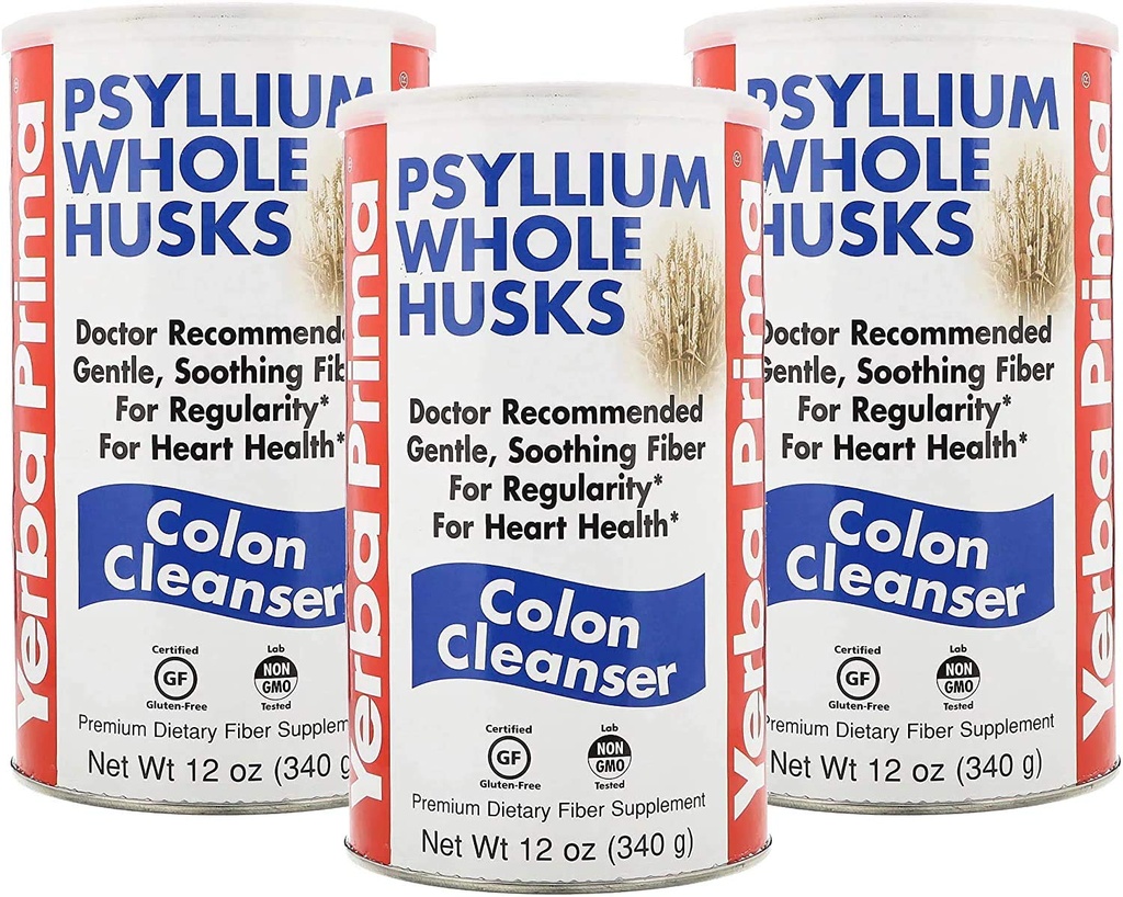 Yerba Prima Psyllium Husk, 12 Ounce (pakke med 3) - hele Husk Fiber Supplement for regelmessighet, Colon Cleansing, Naturlig støtte for Gut Helse, Ikke GMO, Glutenfri, Vegansk, Ingen søtningsmidler