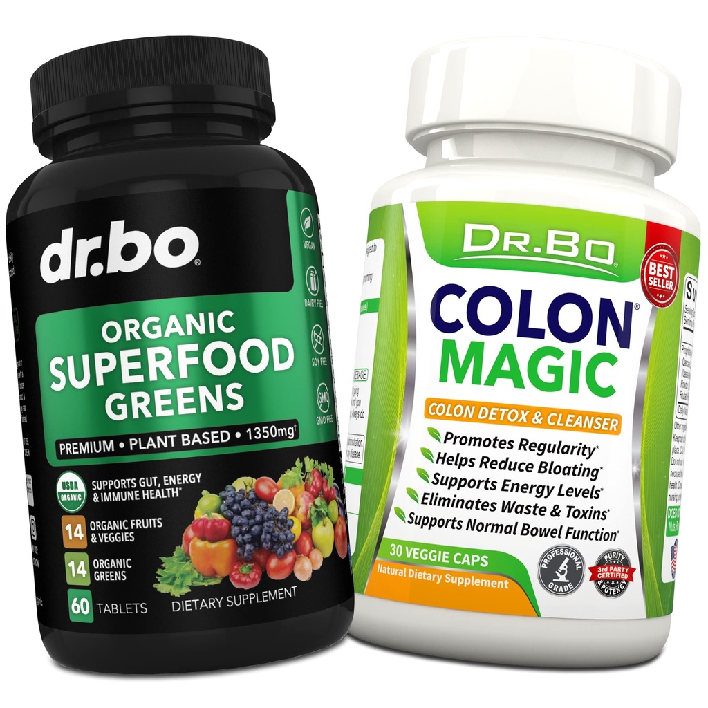 Organic Superfood Grønn og frukt kosttilskudd - Colon Cleanse Detox Formula for intestinal bloating - Grønn Veggie pulver blande grønnsaker og parabol relief Supplement Gut, Belly, Mage