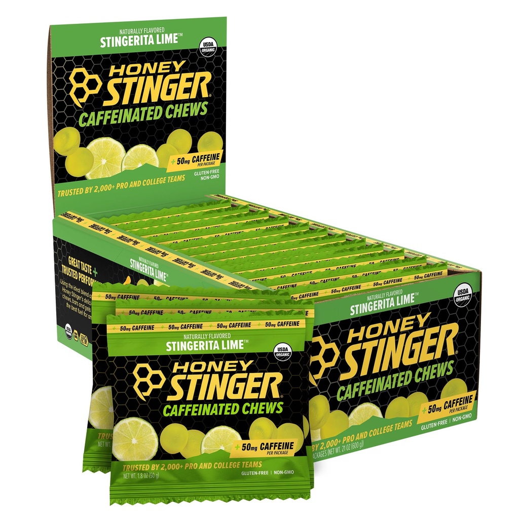 Honning Stinger Stingerita Lime Koffeinert Energi Chew, Glutenfri, med kaffe, for øvelse, løping og ytelse, Idrettsnæring for hjemme- og gym, Før og midt trening, 12 pakke