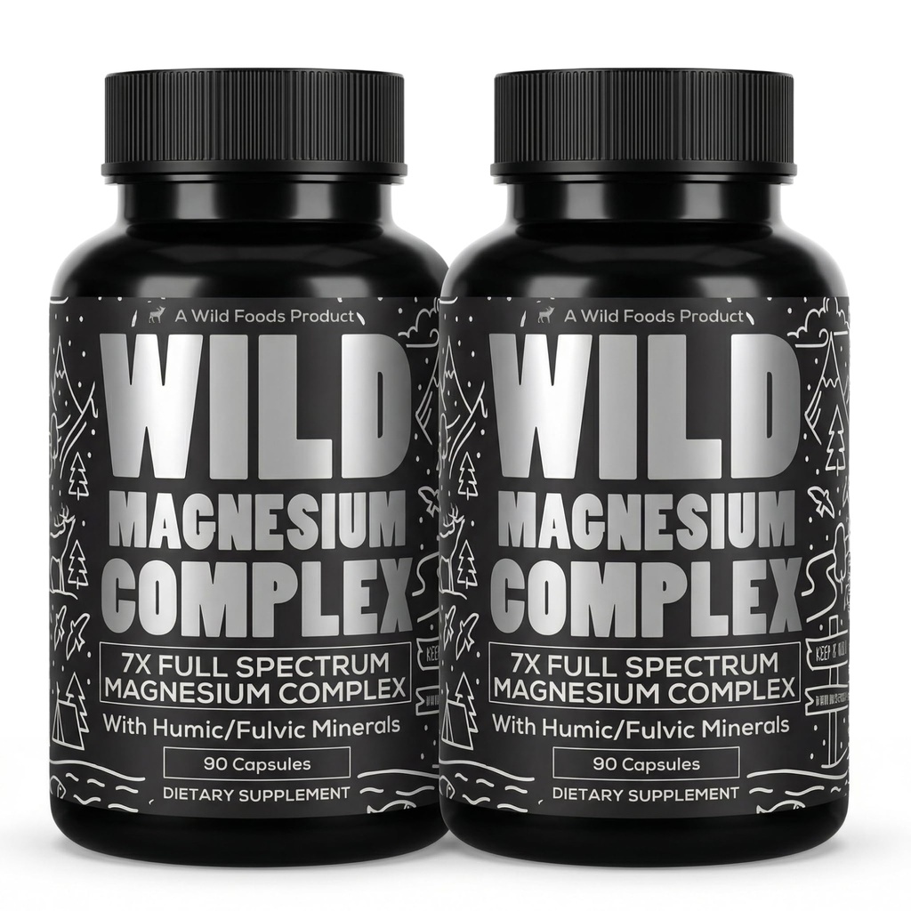 Wild Foods Magnesium Complex Supplement med 7X Forms | Høy absorpsjon, Full Spectrum, Easy Digestion | 500 mg Glycinat, Bisglycinat, Malate, Orotat, Citrat, Taurate | 90 Capsule (Pack of 2)