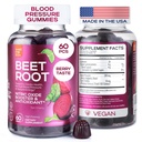 Beet Chews for høyt blodtrykk - Beet Root Gummies laget i USA med Tart Cherry - Nitric Oxid kosttilskudd for energi og kardio helse - Vegan, ingen GMO, Pectin Basert - for kvinner og menn, 60 stk