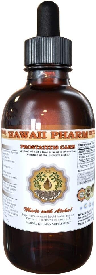 HawaiiPharm Prostate Support Diett: Pygeum (Pygeum Africanum) Bark, så Palmetto (Serenoa Repens) Berry, Stinging Nettle (Urtica Dioica) Leaf Tinktur (Alcohol-basert flytende ekstrakt) 2 oz