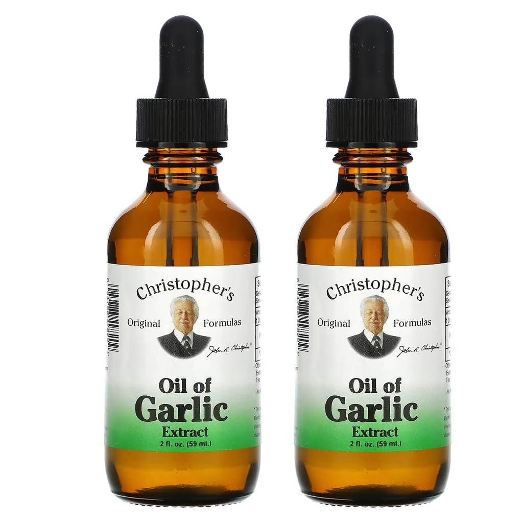Christophers opprinnelige formler olje av hvitløk ekstrakt 2 ovner - pakke med 2 - Premium Herbal Supplement - kaldt-presset & ren flytende hvitløkolje