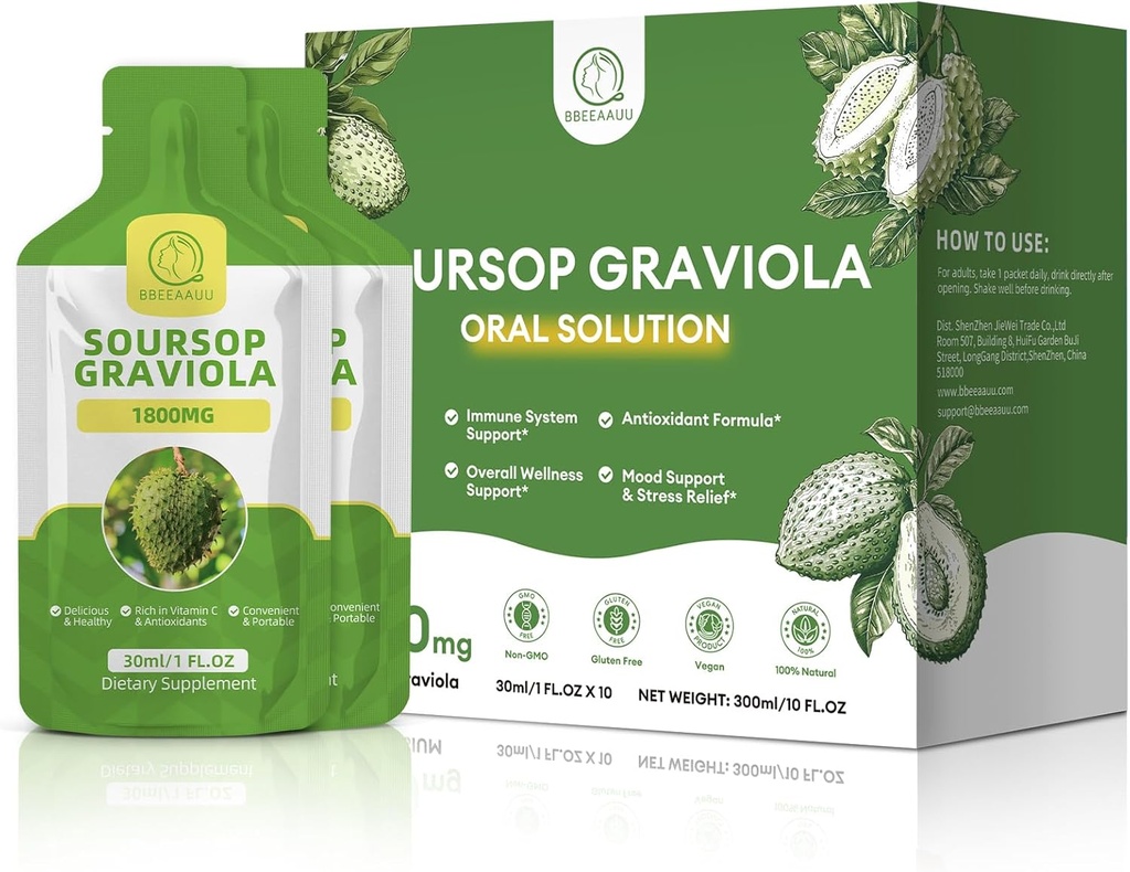 Soursop Graviola oralt flytende 10 FL.OZ, høy absorpsjon Soursop bitere drikke for kvinner og menn, ferske Graviola fruktekstrakt for celle* regenerering, immun og antioksidant støtte, Pineapple Flavor