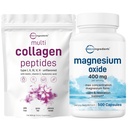 Mikroingredienser Multi collagen Protein pulver 16oz & magnesiumoksid 400mg Bundle Pack | Grass-Fed Collage Peptides | Elemental Form for Maks konsentrasjon