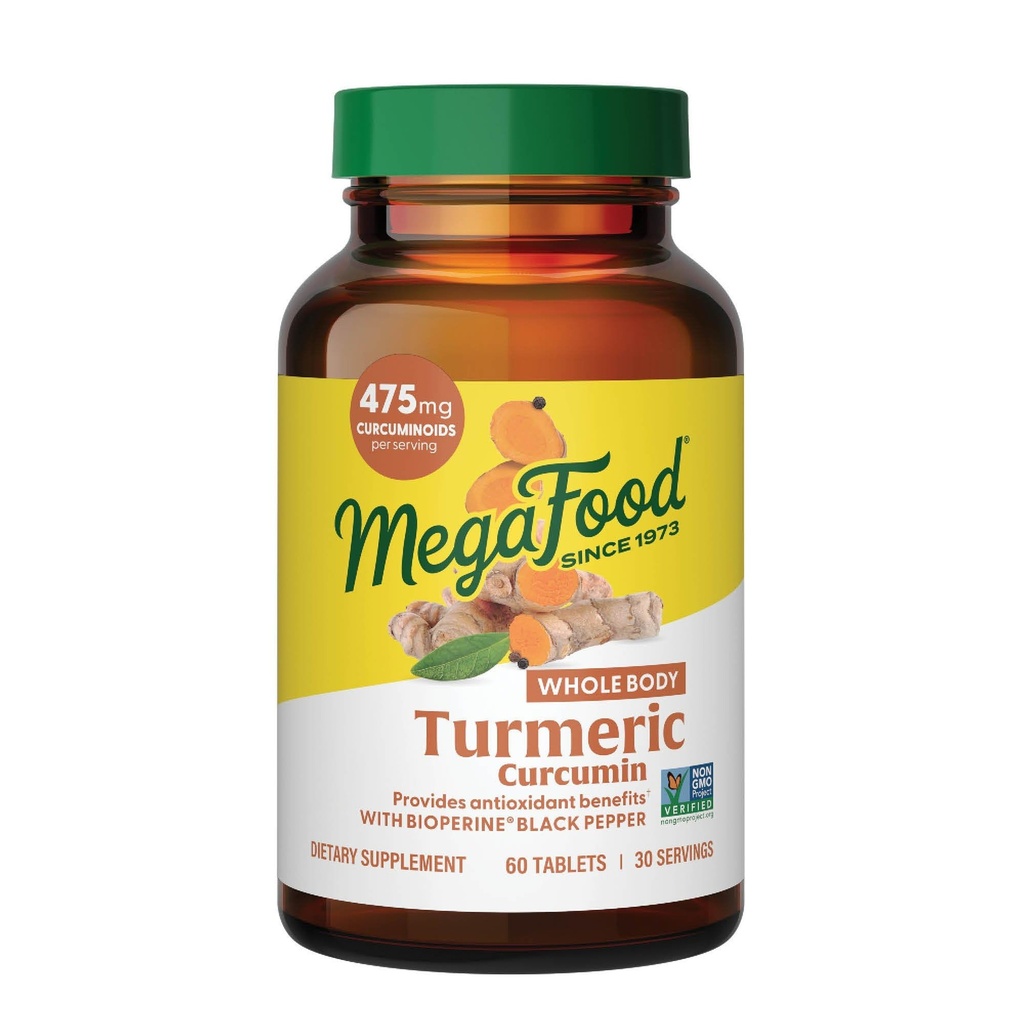 MegaFood Hele kroppen Turmeric Curcumin Supplement - Turmeric Supplement med svart pepper og vitamin C - 475 mg Curcuminoids Per Serving - Antioksidant og immun støtte - Vegan - 60 tabletter, 30 serveringer
