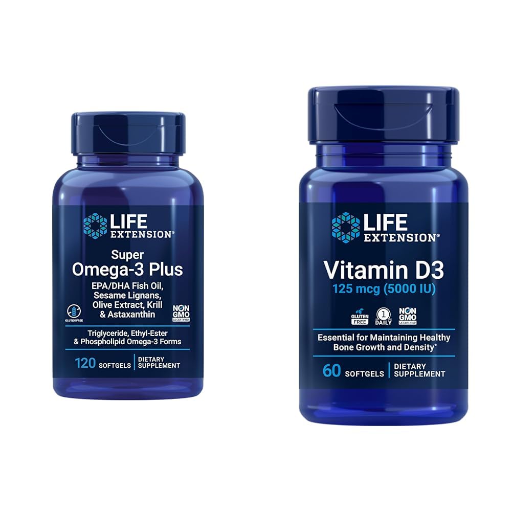 Livsforlengelse Super Omega-3 Plus EPA/DHA Fiskeolje, Sesame Lignaner & Vitamin D3 125mg (5000 IU), Bein Helse, Hjernens ytelse