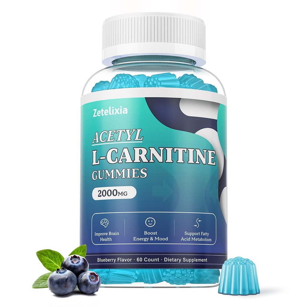 Sugar gratis Acetyl L-karnitin gummier, L-karnitin Supplement for kvinner og menn, med vitamin C & B12, ALCAR for energi, hjerne og hjerte helse støtte, vegansk, ikke-GMO, 60 telling