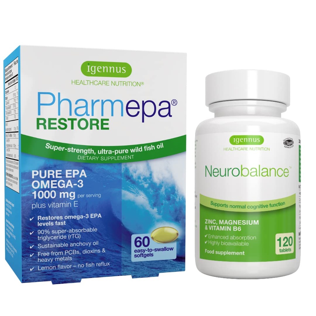 Igenus Pharmepa gjenopprette EPA + Neurobalanse sink, magnesium og vitamin B6 Mood Helse Bundle for oppmerksomhet og fokus