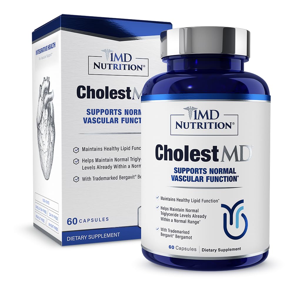 1MD Nutrition CholestMD med Olive Leaf Extract, Bergavit, Niacin, hvitløk | 60 kapsler