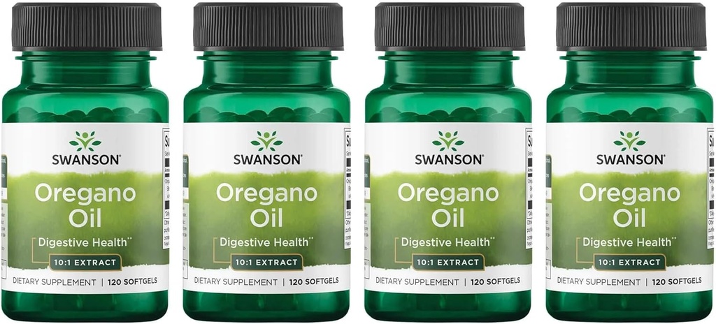 Swanson Oregano Oregano Oil 10:1 Ekstrakt - Naturlig Supplement Fremme Digestive Helse & Respiratorisk Støtte - Støtter Gastrointestinal System & Urin Tract Health - (120 Softgels, 150 mg Hver) (4 Pack)