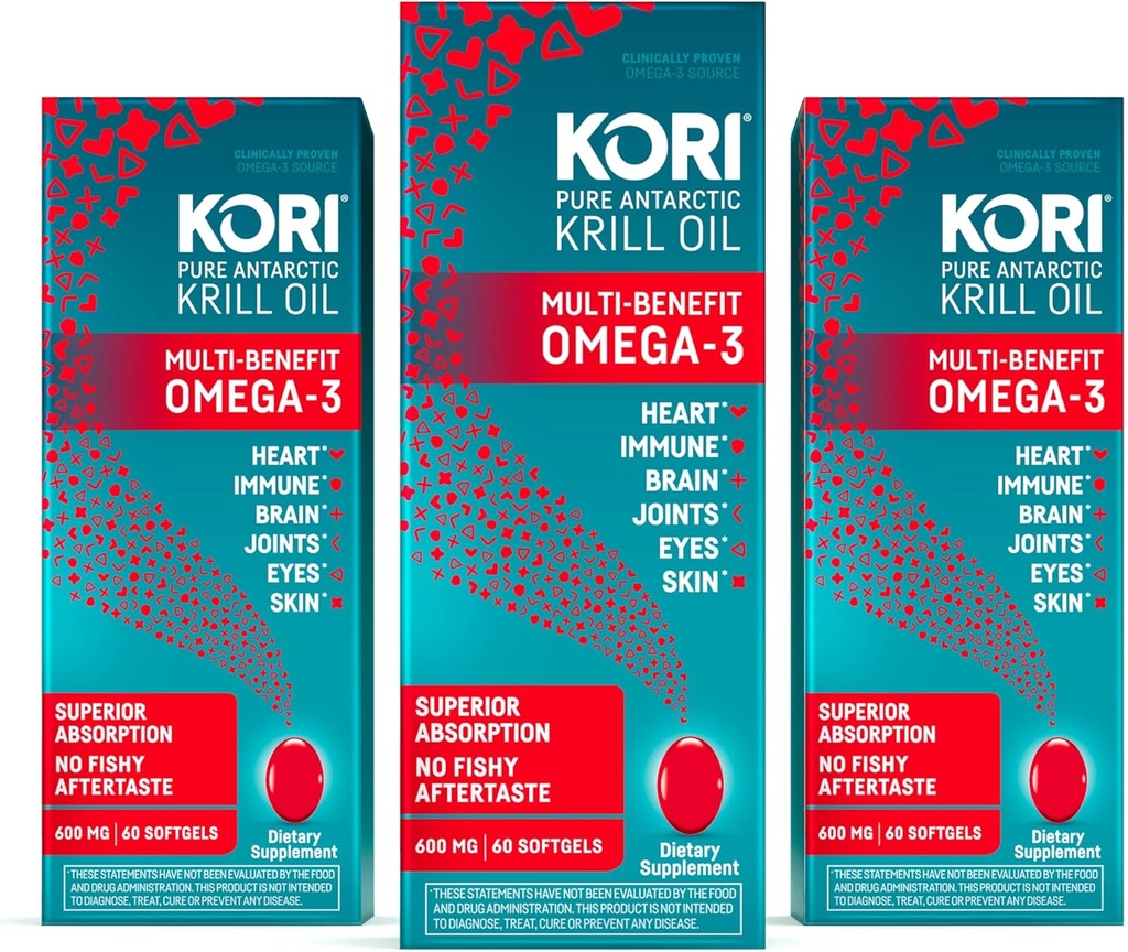 Kori Krill Olje Omega 3 Superior Absorpsjon Olje Supplement, EPA & DHA, 600 mg, 180 Softgels