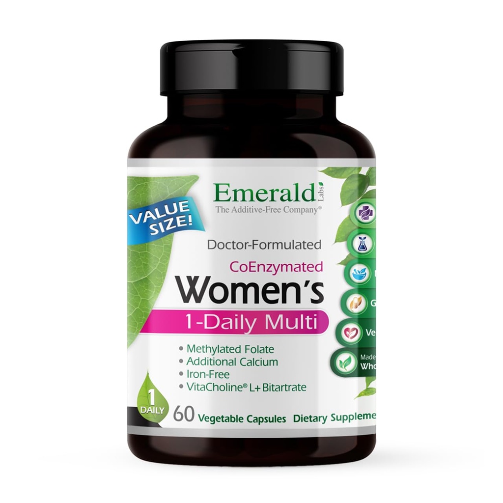 EMERALD LABS Kvinners 1-daglig multi - Multivitamin for kvinner - Inkluderer kalsium, sink, vitamin B & mer - Bein & immunstøtte Supplement* - Glutenfri - 60 Grønnsaker Kapsler