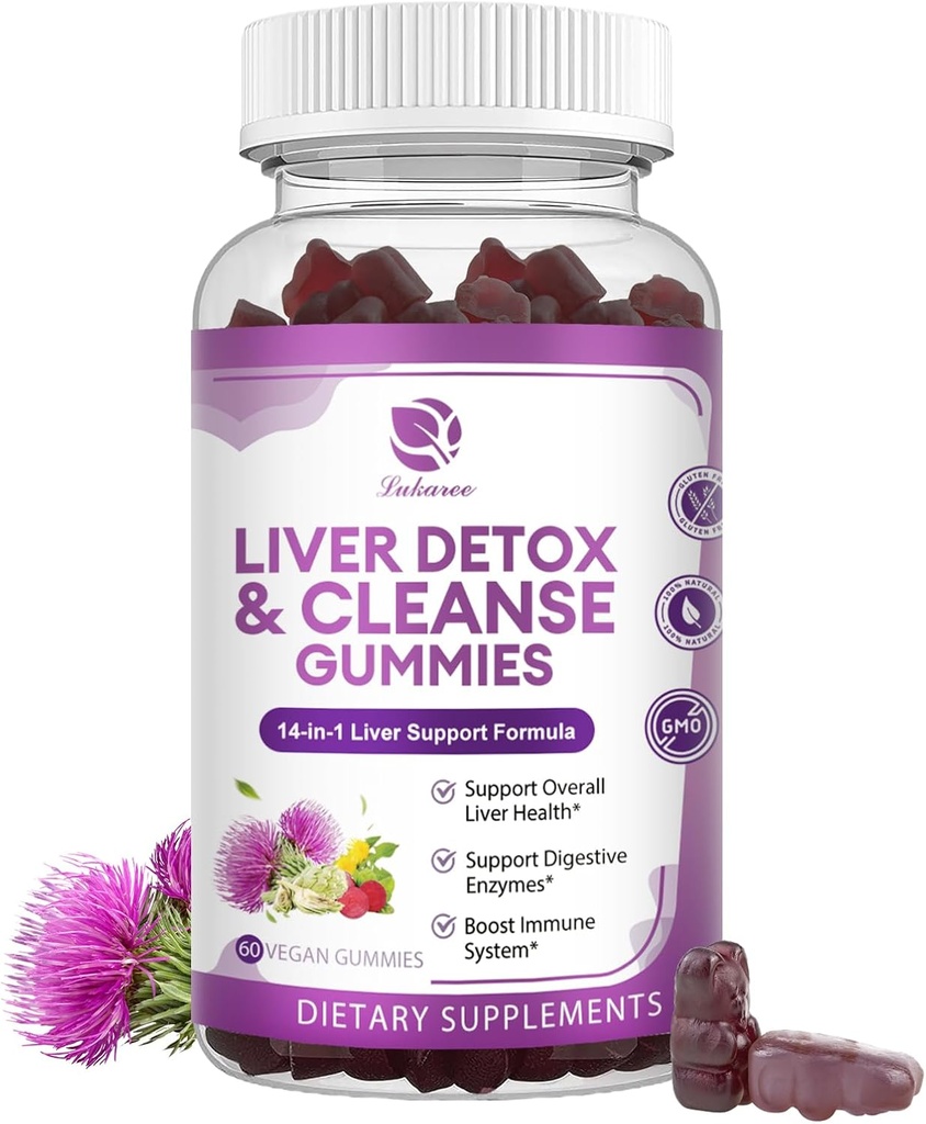 Liver Cleanse Detox & Repair Gummies- Ny Formula Liver Support Supplement med Melk Thistle Silymarin,Dandelion, Artichoke Extract & Elderberry - Ingen sukker, Liver Helse Supplement - 60 Vegan Gummie