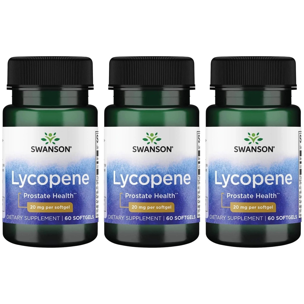 Swanson Lycopen - Naturlig kosttilskudd som fremmer prostata helse, hjertehelse, og støtter blodtrykk i normal rekkevidde - Mens helse supplement - (60 Softgels) 3 Pack