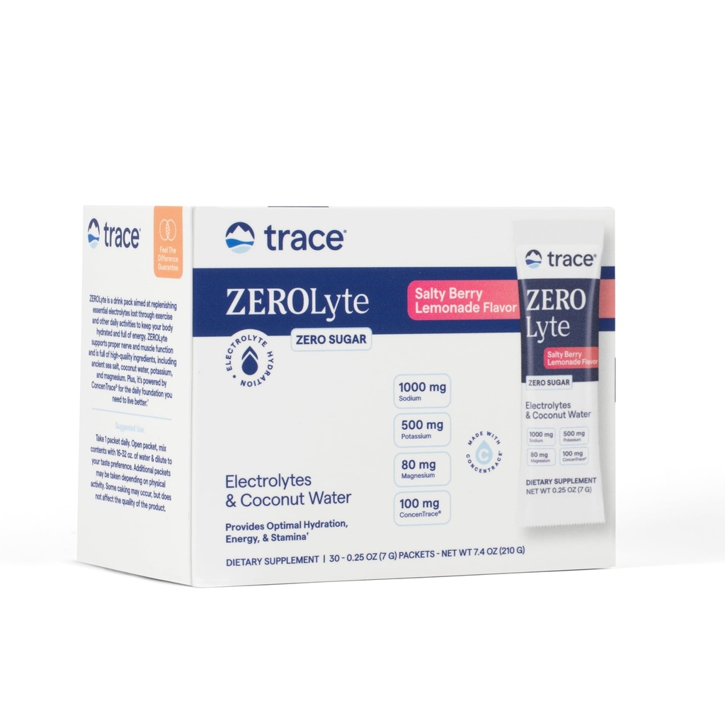 Trace Minerals ZeroLyte - Drink Mix Powder støtter Hydration & Energi - Aids Sunn Nerve & Muskel funksjon - støtte hjerte og digestion helse - Salty Berry Lemonade, 30 pakker (30 Serveringer)
