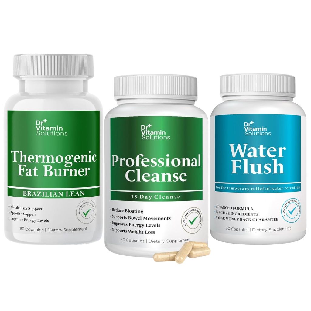 DR VITAMIN Solutions termogene fettforbrenner, 15 dagers rensing, vann flush, vekttap for kvinner og menn Bundle, 180 kapsler