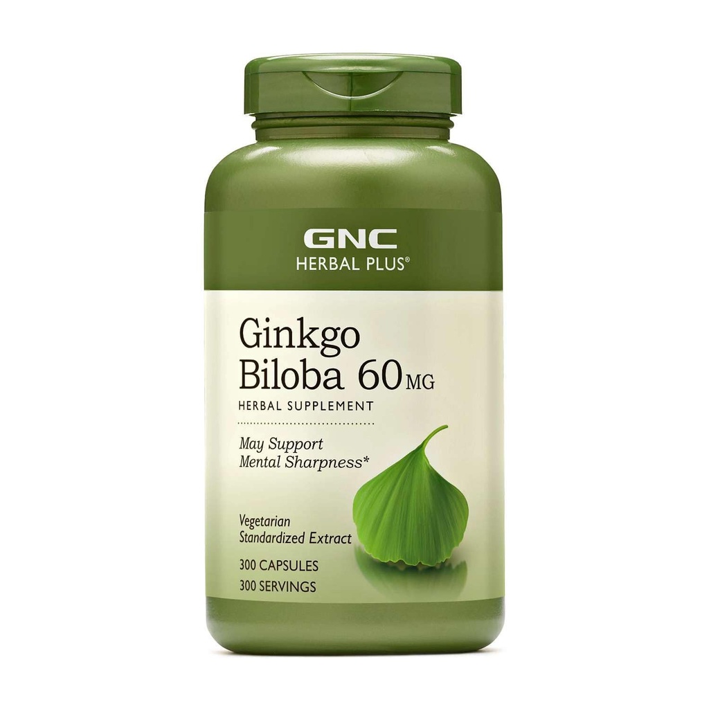 GNC Herbal Plus Ginkgo Biloba 60 mg Supplement, Vegetarisk, støtter mental Sharpness, 300 serveringer