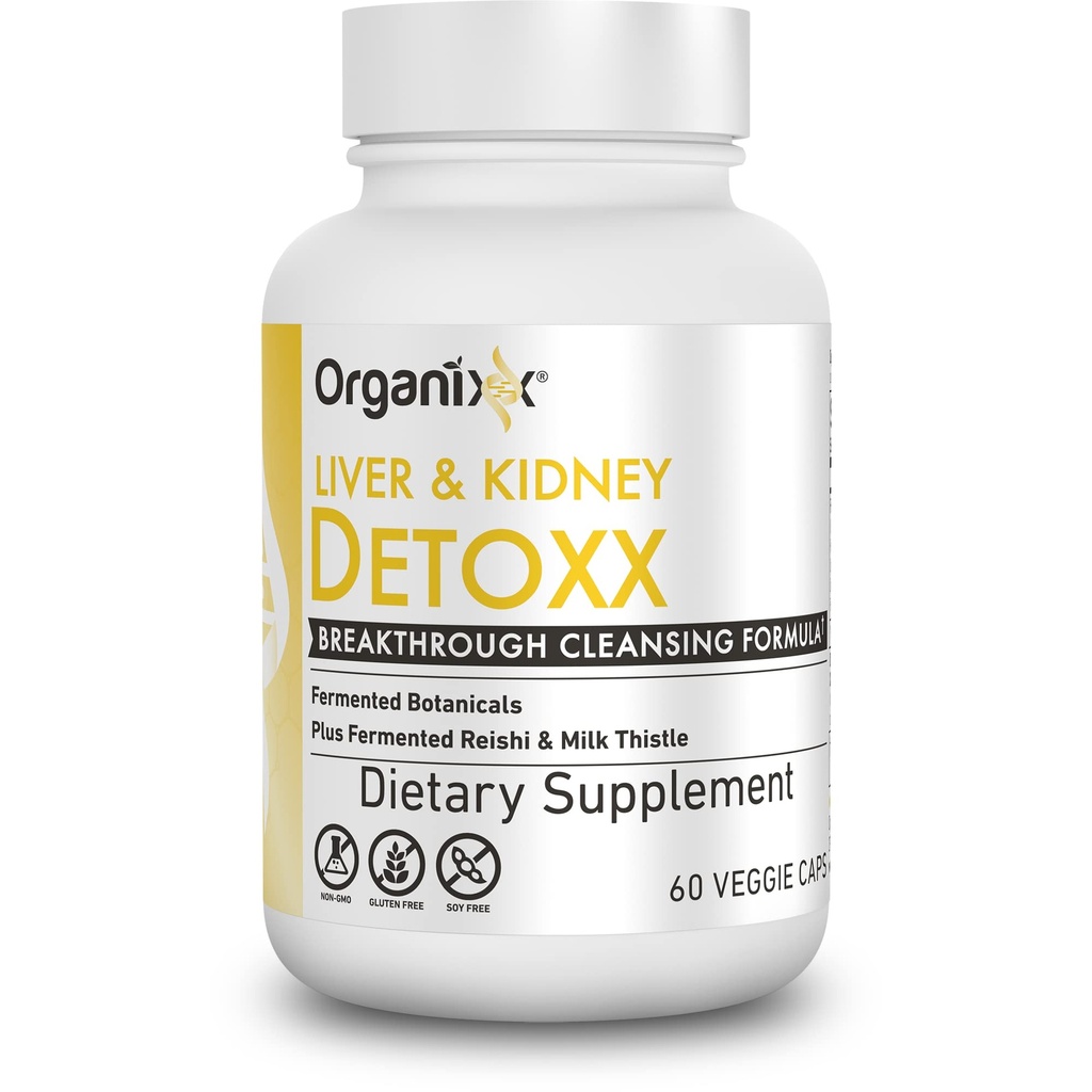Organixx Nyre & Liver Støtte Cleanse Supplement, Melk Thistle Reishi Herbal Formula For Digestiv Helse, Nyre & Liver Helse, Søvn & Energi Støtte, Glutenfri, Ikke GMO, 60 Vegetariske kapsler