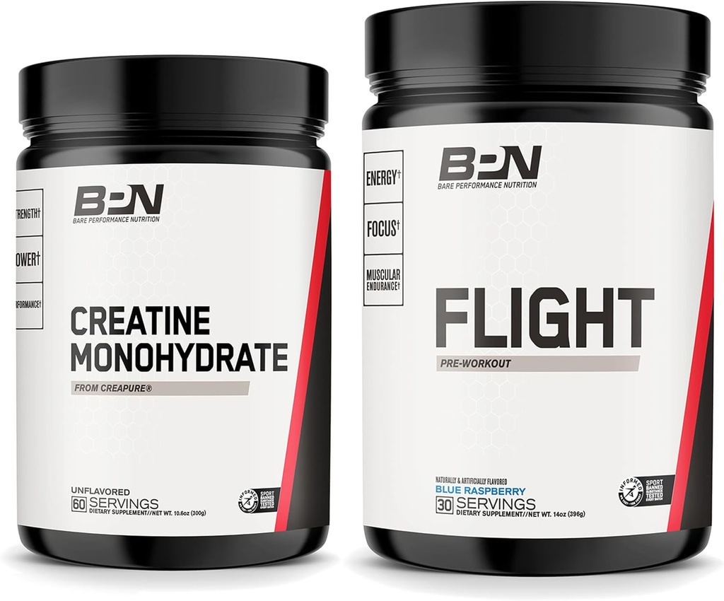 BARE PERFORMANCE NUTRITION BPN Kreatin Monohydrat & Flight Pre Trening (Blue Raspberry) Bundle